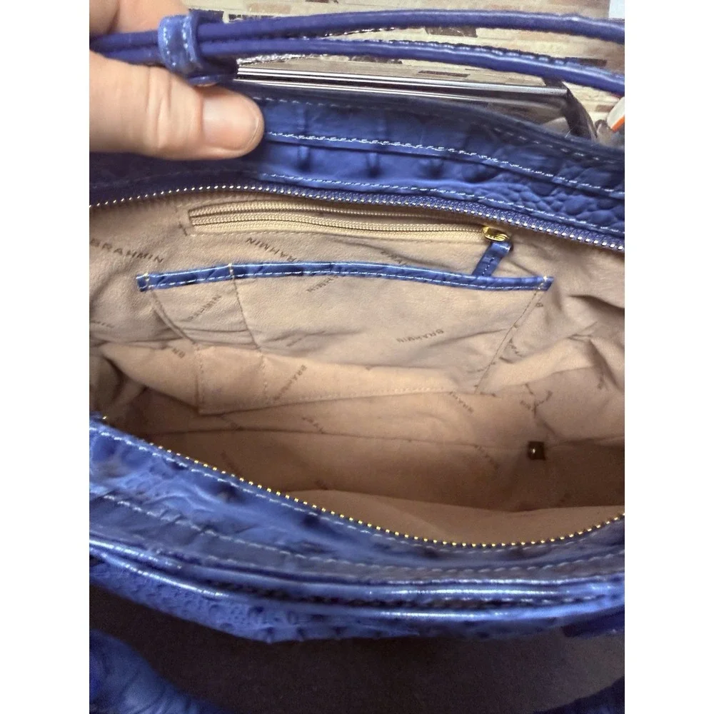 Brahmin Small Lena Satchel Croc Iris Blue Leather Shoulder Handbag Vtg Unused